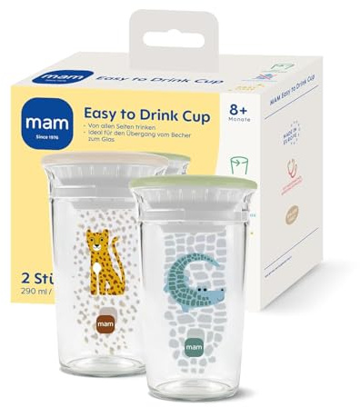 MAM Easy to Drink Cup 360° 290 ml, 2er-Set, ab 8 Monaten, Kroko/Leo