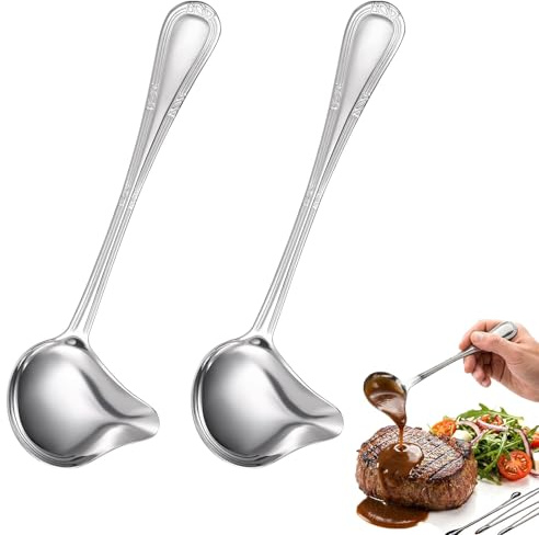 LuyoNova 2 Piezas Cucharón de Salsa Acero Inoxidable,20.5cm Cuchara para Rociar Salsa con Pico,Mango Largo Cucharón Cocina para Salsas,para Aderezos,Sopas,Salsas