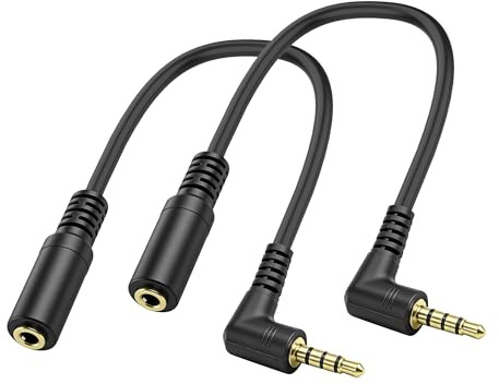 MEIRIYFA Cavo audio TRRS da 3,5 mm per cuffie (2 pezzi, 0,2 m) | Cavo di prolunga audio TRRS da 3,5 mm maschio a femmina, 90 gradi, 4 poli, per cuffie, TV, laptop, telefoni