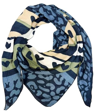XL Dreieck Strickschal Herz Leopard Frühling Schal 100% Baumwolle Made in Italy Fashion Tuch Dreieckschal Stola Herbst Frühling Tuch Leo Love is Love Happy
