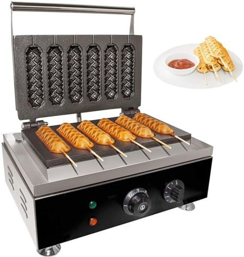 Fabricante De Palitos De Waffle 6pcs, Máquina Comercial Para Corn Dogs, Control De Temperatura De 50-300°c, Prensa De Palitos De Hot Dog Y Queso De Acero Inoxidable Antiadherente Con Temporizador