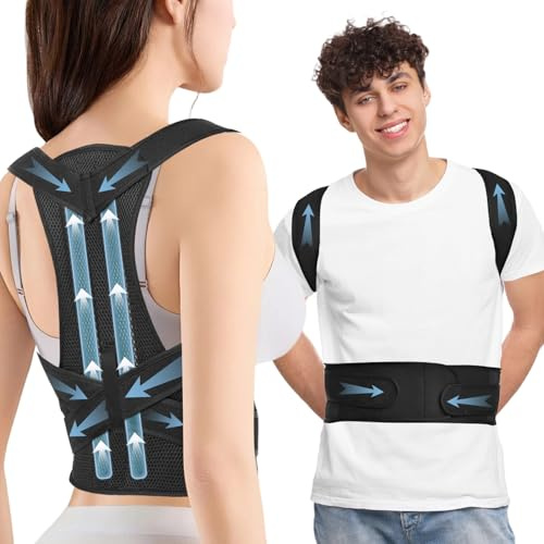 UIOF Posture Corrector Women and Men, Adjustable Back Brace Posture Corrector, Breathable Back Support Belt for Neck Shoulder Pain Relief, Comfortable Posture Straightener (Black, L)