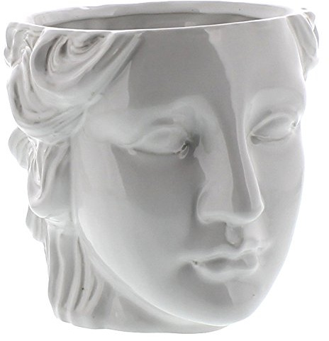 MY SWANKY HOME Grecian Ceramic Head Vase Female | Woman Flower Cache Pot Sculpture Classical