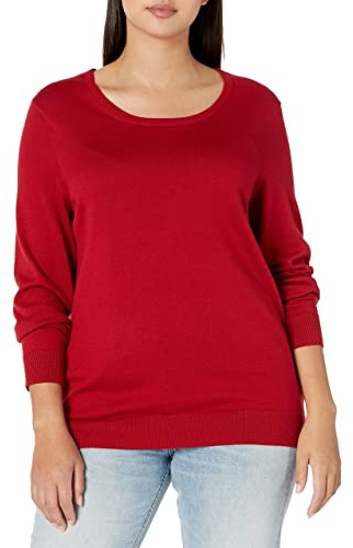 Amazon Essentials Women's Long-Sleeve Lightweight Crewneck Jumper (Available in Plus Size), Red, 3XL Plus