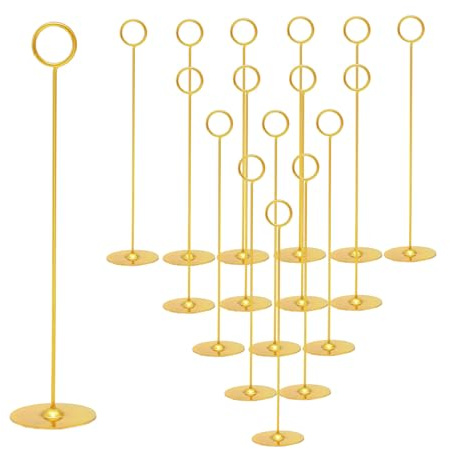 Urban Deco 16PK Gold Table Number Holders Place Card Holders 12 Inch Table Card Holders Steel Card Holders for Photos, Food Signs, Memo Notes, Weddings, Restaurants, Birthdays