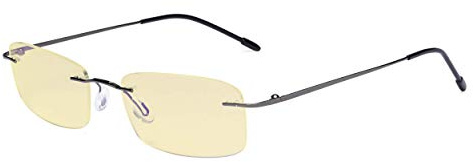 Eyekepper Computer-Lesebrille,Blaulichtblocker,-Flexible randlose Brille Damen und Herren,Gelb getönt,METALLISCH BLAUGRAU+0.75