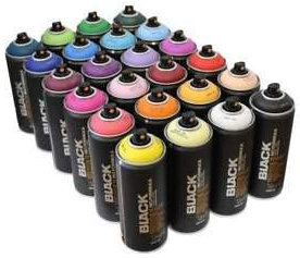 Montana BLACK Sprühfarbe, 400 ml, beliebte Farben, 24 Stück, für Graffiti und Street-Art