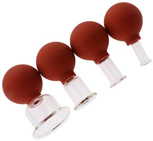 Set di 4 coppette in vetro per massaggio miofasciale, per spalla, schiena, collo, tessuto muscolare profondo (rosso marrone)