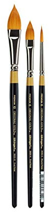 KINGART Premium Original Gold® 3 pc. Floral Brush Set, Synthetic Golden Taklon Hair for Acrylic, Watercolor & Oil, Short Handle, 9930-6, 10, 9430-6