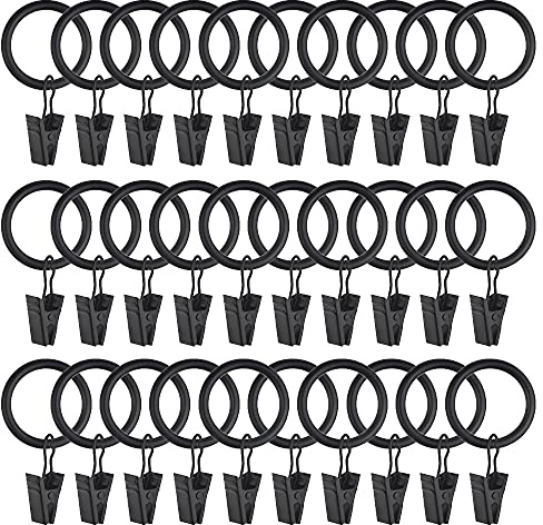 WMYCONGCONG 40 PCS Metall Vorhangringe mit Clips, Drapery Clips Haken 1 Zoll Innendurchmesser Ösen Dekorative Vintage Rustproof Fenster Vorhang Aufhänger für Dekor Vorhänge, Bögen, Kappen etc, Schwarz