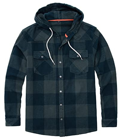 Flanelljacka för män med huva, flanellskjorta jackor med handfickor, Bläck grön, L