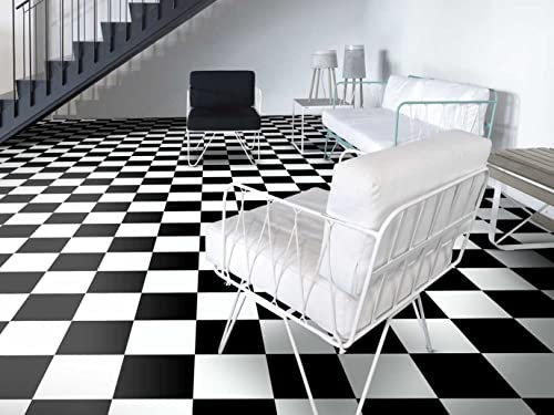 PVC Bodenbelag Vinylboden in Schachbrett schwarz weiß, Zuschnitt (2m breit, 3,5m lang)