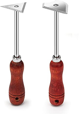 2 PCS Combination Paint Shave Hooks, Coolrunner Heavy Duty Stainless Steel Multi-Faceted Triangular Paint Remover Tool with Wooden Round Handle