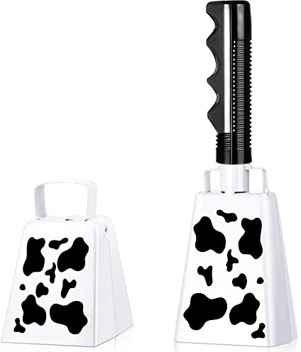 Boao 2 Pieces Cow Bell with Handle Noise Makers Cowbells for Sporting Events Football Games Hand Percussion Cheering Loud Call Bell Musical Instruments Alarm for Parties(Lovely Style)