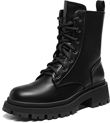 DREAM PAIRS Botas de Media Caña Mujer Botines con Cordones Cremallera Cómoda Forro Cálido Suela Antideslizante Invierno NEGRO/PU SDMB2203W-E Talla 40 (EUR)