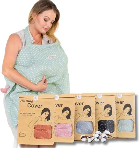 Bisoo Cape d' Allaitement Réglable en Mousseline 100% Coton - Couverture avec Sac Inclus - Confort, Respirante, Doux et Polyvalente - Menthe