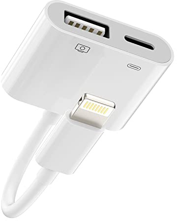 Adaptador Lightning a USB Cable iPhone OTG Accesorios (2 en 1) Cargador Rápido Conector para Teclados USB Stick Lector de Tarjetas Cámara Ratón Hub para iPhone 14 13 12 11 Pro Max Mini 8 7 para iPad