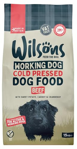 Wilsons - Cold Pressed Dog Food - Complete Dry Meal with Natural, Hypoallergenic, Grain Free Ingredients, Best Introduced Gradually, Suitable for Adult Dogs and Puppies 2 Months + (Beef) (15kg)