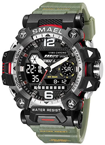 SMAEL Men's Military Watch Outdoor LED Digital Watch Waterproof Tactical Army Wrist Sports Watches for Men 8072, Army Green-8072, Sport