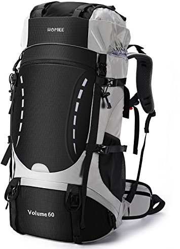 HOMIEE Wanderrucksack 60L, Herren Damen Wasserdichter Leichter Trekkingrucksack Reiserucksack Wandern Großer Rucksack mit Regenabdeckung, Bergrucksack für Reisen, Hiking, Camping, Sport