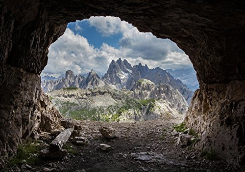 wandmotiv24 Fototapete Dolomiten Alpen, 200 x 140cm - selbstklebende Strukturtapete, Wanddeko, Wandbild, Wandtapete, Berg, Höhle M0247