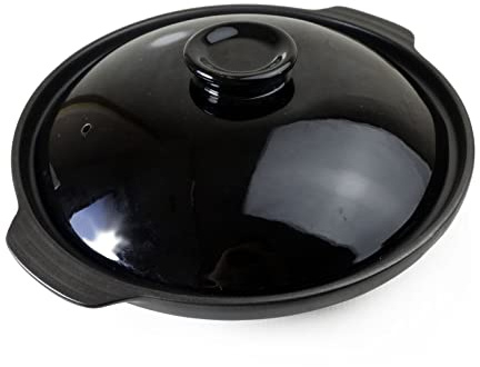 Kasserolle Ton Trockentopf Hitzebeständig Premium 600ml Stielkasserolle Keramik Schüssel mit Deckel Kochen Suppe Terrine Schwarz (Schwarz 20,3 cm)