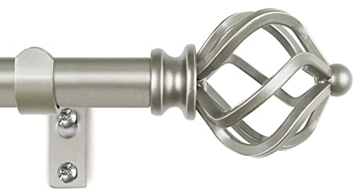 KAMANINA Silver Curtain Rods for Windows 48 to 84 Inch, Adjustable Single Curtain Rod 32 to 86 Inch(2.6-7.1ft), 3/4 Inch Splicing Drapery Rods with Twisted Cage Finial