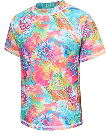 Schwimmshirt Kinder UV Shirt Mädchen Badeshirt Kinder Mädchen Badeanzug Einteiler Kurzarm UV-Shutz 152 158/13-14 Jahre