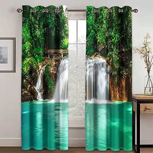 Blickdichte Vorhänge Mit Motiv 3D Kleiner Bach Wasserfall Landschaft Kinder Gardinen Blickdicht Ösen Gardine Thermo 264x214 Cm Schlafzimmer Kinderzimmer Vorhänge Dekoratives Muster, Verdunklungsvor