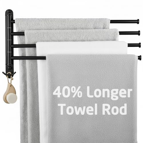 KES Porte Serviettes Pivotant Noir Porte Serviette 4 Barres Acier Inoxydable 18/8 Barre Seche Serviette 50 CM Support, A2103S4L50-BK