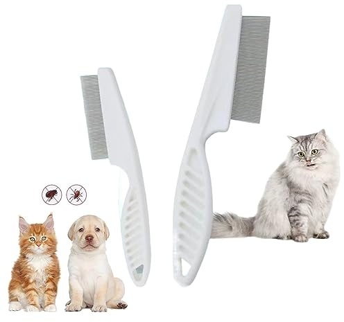 MUUWUU Flohkamm für Hunde & Katzen, Profi Hundekämme Haustierkamm zum Entfernen Flöhe, Läusekamm Staubkamm Mit abgerundeten Metall Zinken zur sanften Pflege,2 stück(groß+klein)