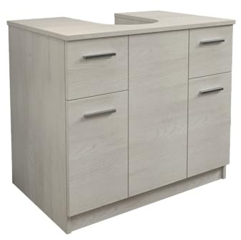 Mama Store Unterbauabdeckung ERA113OLBI Rockabdeckung für Waschbecken, mit 2 Türen und 2 Schubladen, Olmo, Holzwerkstoff, Ulme Weiß, Large
