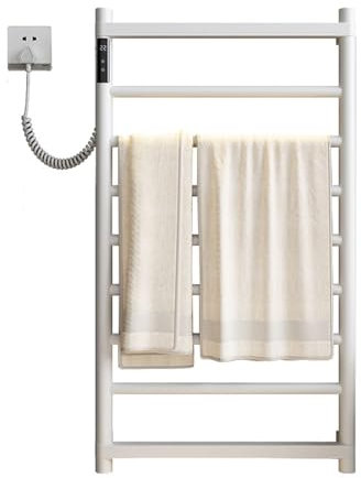 Scaldasalviette Elettrico da Parete, Portasciugamani Elettrico Bagno Acciaio inossidabile, Termoarredo Bagno Riscaldante Con Termostato Digitale e Timer,Bianca,Left Line