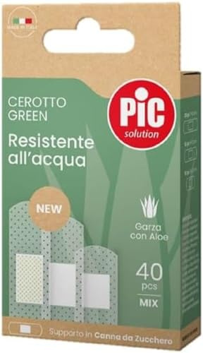 Pic Solution Zuckerrohr und Aloe Vera Wundverband, 40 Stück, Mix Packung mit Größen 7 x 2 mm, 6 x 2 mm, 4 x 2 mm, wasserfest, atmungsaktiv, 0.02 kg
