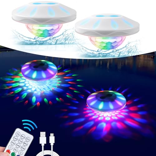 TEPENAR Rechargeable Floating Pool Lights: 2 Pack Pool Light That Float with RGB Color Changing Upper and Lower Floating Lights Remote Control IP68 Waterproof Bathtub Lights for Pond Garden Party
