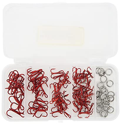 Tomotato 100 Uds Anzuelos de Pesca Triples y Anzuelos de Acero con Alto Contenido de Carbono de Doble Anillo Anzuelo de Púas Triple para Señuelos Cebos Pesca en Agua Salada con Caja