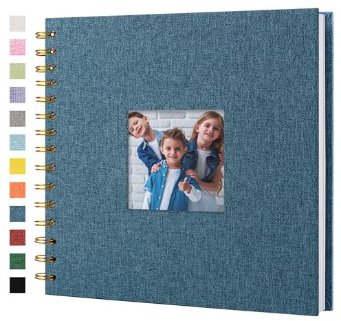 Hiwhy Álbum de Fotos Scrapbook 20,5x20,5 cm 40 Páginas Álbum de Recortes Tapa Dura Kraft Libro de Visitas para Boda Viaje Baby Shower, Azul Marino