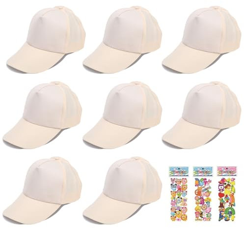 mengger DIY Kappe Kinder, 8 Stück Graffiti Kappe DIY Baseballcap Kinder DIY Kappes Kappen zum Bemalen Baseballkappe Mit Aufklebern Kinders Baseballmütze Kinders Sport Baseballmütze（Khaki）