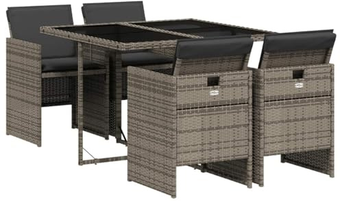 vidaXL Matgrupp för trädgården med dynor 5 delar grå konstrottning, matgrupp för trädgården, matbord och stolar, uteplatsbord och stolar