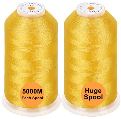 New brothread 2er Set Polyester Maschinen Stickgarn Riesige Spule 5000M für alle Stickmaschine - Yellow