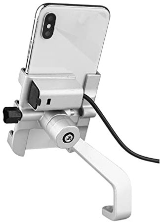 FANGYID Ständer Halter Telefon Lenker Halterung Motorrad Fahrrad Handyhalter Ständer Mit USB Ladegerät Moto Fahrrad Lenker Mirro Mobil Halterung Halterung Aluminium(Size:Rearview Silver)