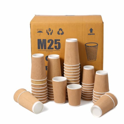 M25 förpackningar | 500 x 8 oz / 250 ml engångskoppar papperskoppar för varma och kalla drycker varuautomater trippelväggiga krusning koppar engångs servis
