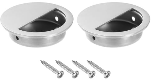 PATIKIL Recessed Door Handles, 2 Pack Round Hidden Concealed Door Pulls, 304 Stainless Steel Flush Finger Pull Handle, Silver, 50 x 13 mm