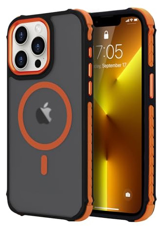 LLZ.COQUE for iPhone 13 Pro Max Matte Case Compatible with Magsafe Orange | Translucent Back Magnetic Phone Case, Military Grade Drop Protection, Rugged Shockproof Anti-Slip Durable Cover, Orange