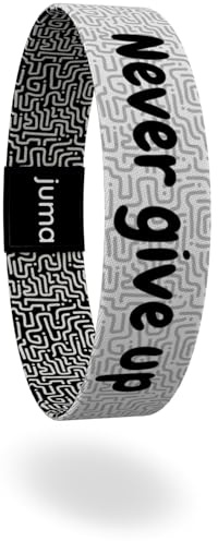 juma - glaubensband | Set Mut - Verschiedene Größen | Energie- & Motivations-Armbänder, Aus Stoff, Inspirierende Glücksbringer für Kinder, Damen, Herren (M - 17 cm, Never give up)