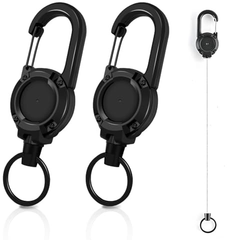TEOZBLU 2 pezzi Porta Badge Retrattile,Portachiavi Retrattile, Portachiavi Retrattile Filo Acciaio, Portachiavi Estensibile con Cavo Acciaio 60cm