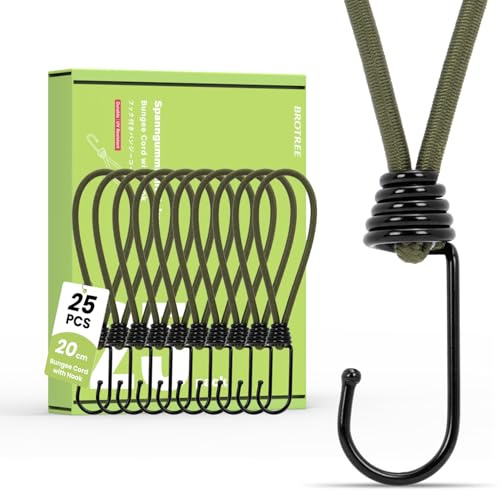 Brotree Spanngummi mit Haken 25 Stück 20cm Kurz Expander mit Haken | Gummispanner mit Haken, Planenspanner mit Haken, Zelte, Banner, Anhängerplane, Netze