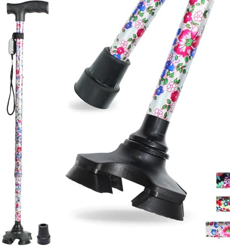 BeGrit Bastone per Anziani Telescopico Bastoni da Passeggio Donna Bastone Tre Piedi per Anziani Regolabile Bacchette per Camminare Autoportante Bastoncini da Passeggio 3 Piedi Regalo per Uomo Anziano