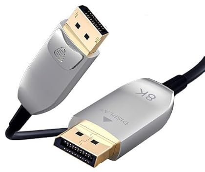 LAN-SAINTKAY 100ft 8K Fiber Optic DisplayPort Cable 2.1 with Lock, 54Gbps High Speed Long Active Optic DP Cable 2.1, 8K@60Hz 4K@240Hz, DP to DP Male for Personal Computer Connection
