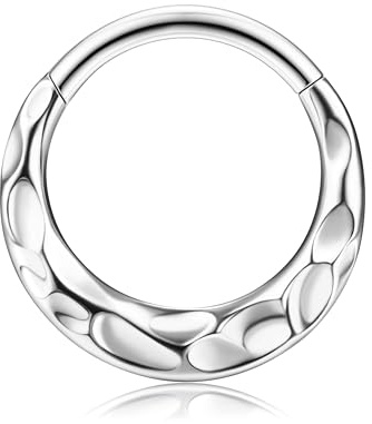 BodyBonita 16G Piercing al Setto - Acciaio Chirurgico 316L Septum Piercing Nostril Helix Orecchino Trago Piercing Naso Cerchio Cartilage Daith Piercing Naso Anello Argento 9mm Hammered